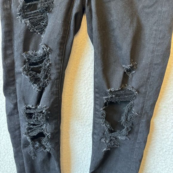 American Eagle Jeans Next Level Stretch Distressed Black Dark Wash Denim Size 0 - Picture 5 of 16